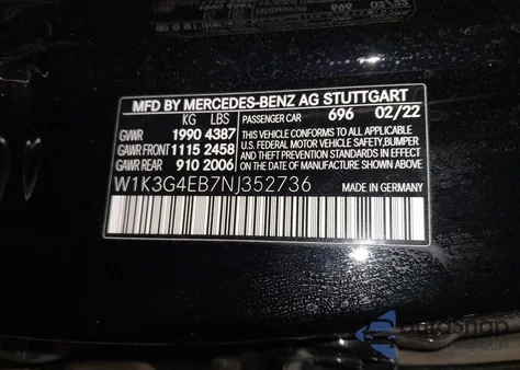 2022 Mercedes-Benz A 220 из США, поврежденный, VIN W1K3G4EB7NJ352736